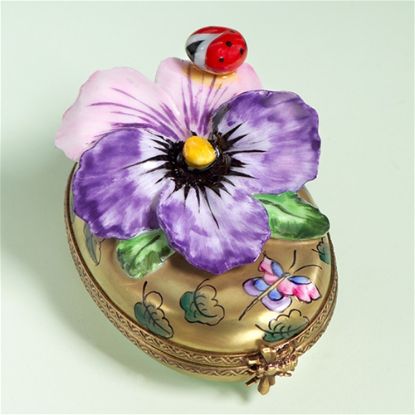 Picture of Limoges Chamart Pansy with Ladybug on Oval Box