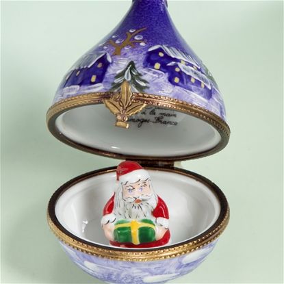 Picture of Limoges Blue  Winter Holiday Drop Ornament with Santa Box 