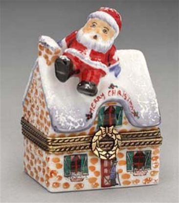 Picture of Limoges Santa on House Roof with Snow Box
