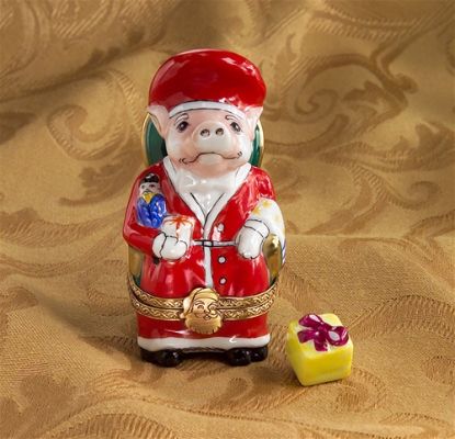 Picture of Limoges Santa Pig Box with Gift