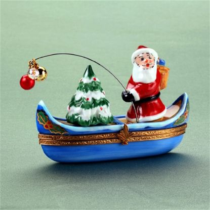 Picture of Limoges Santa Fishing on Canoe Box