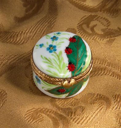 Picture of Limoges Ladybugs and Blue Flowers Round  Box