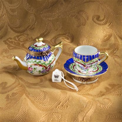 Picture of Limoges Blue Sevres Teapot and Cup and Saucer Box 