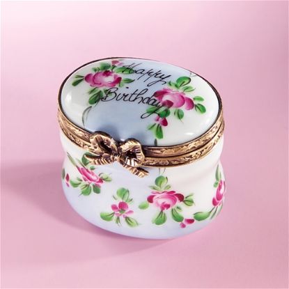 Picture of Limoges Happy Birthday Blue Oval Box with Roses 