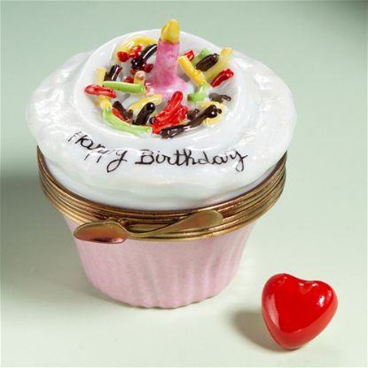 Picture of Limoges Happy Birthday Pink Cupcake with Candle Box