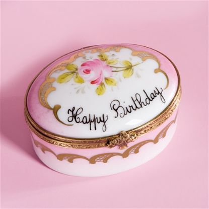 Picture of Limoges Pink Happy Birthday with Roses Box