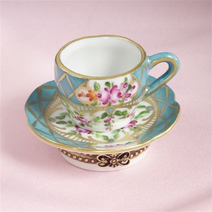 Picture of Limoges Turquoise and Roses Cup Saucer Box