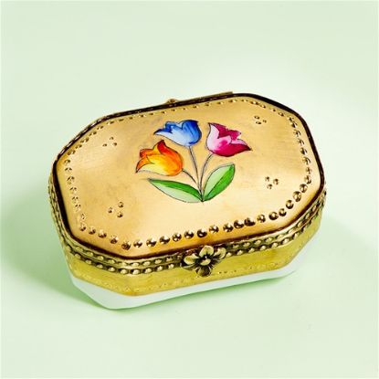 Picture of Limoges Antique Style Gold Box with 3 Tulips
