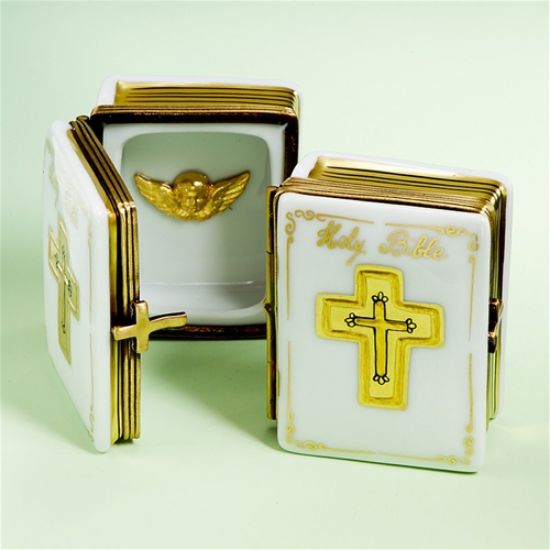 Picture of Limoges Holy White Bible with Angel Box