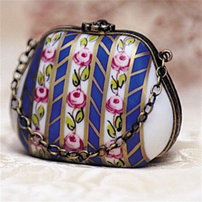 Picture of Limoges Blue Stripes Roses Purse Box