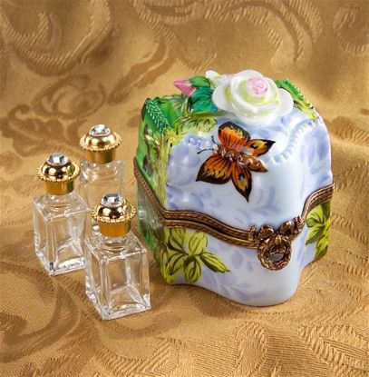 Picture of Limoges Butterfly and Flowers 3 Bottle Perfumes Chest Box