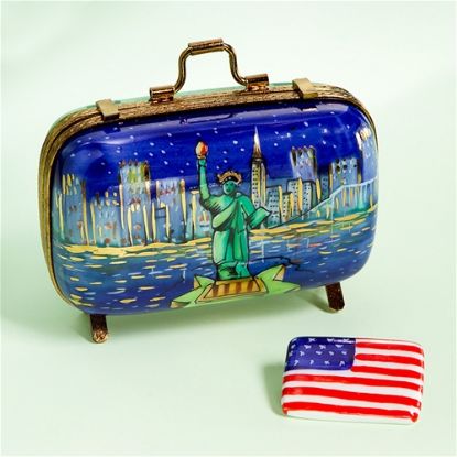 Picture of Limoges New York Suitcase Box with USA Flag