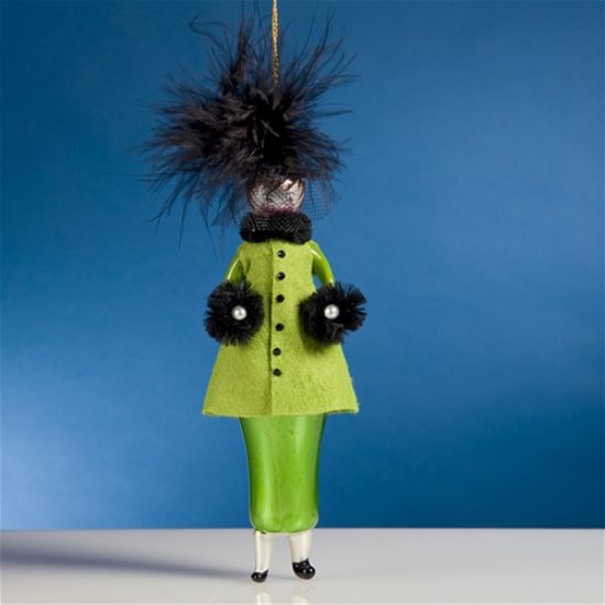 Picture of De Carlini Lady in Green with Black Hat Christmas Ornament