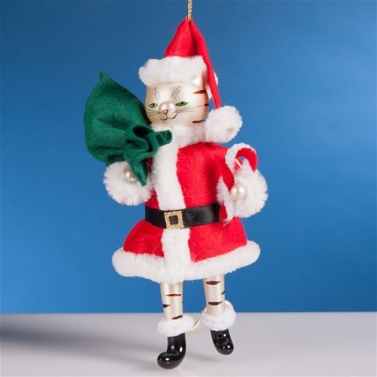 Picture of De Carlini Santa Cat with Candycane Christmas  Ornament