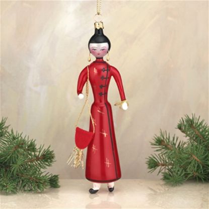 Picture of De Carlini Chinese Lady in Red Christmas Ornament