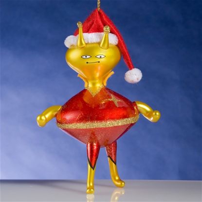 Picture of De Carlini Red Alien Santa Hat Christmas  Ornament