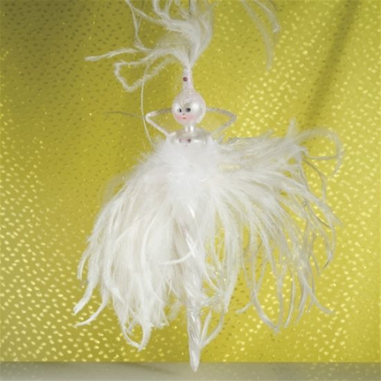 Picture of De Carlini White Feathers Lady with Collar Christmas Ornament