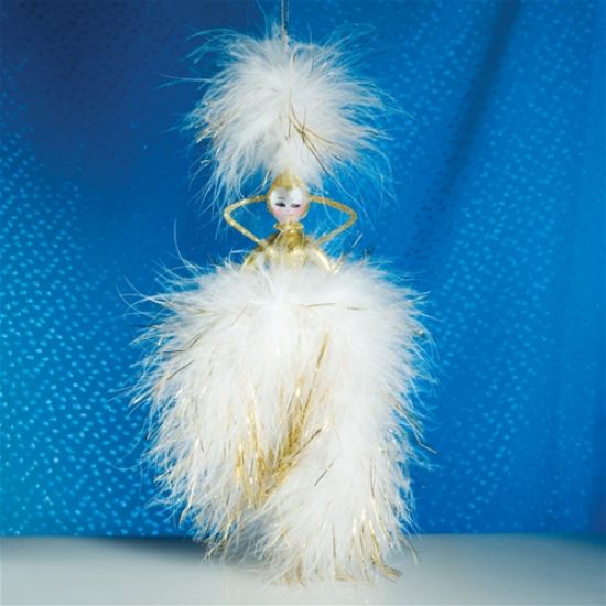 Picture of De Carlini Gold Feathers Lady with Collar Christmas Ornament