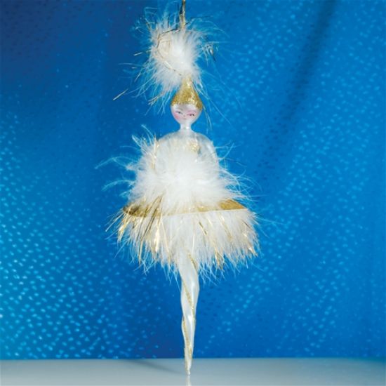 Picture of De Carlini Gold Pompon Feathers Lady Christmas Ornament