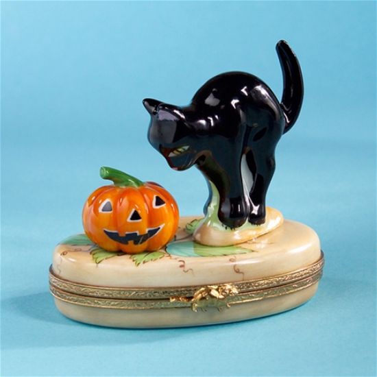 Picture of Limoges Halloween Big Cat with Pumpkin Box