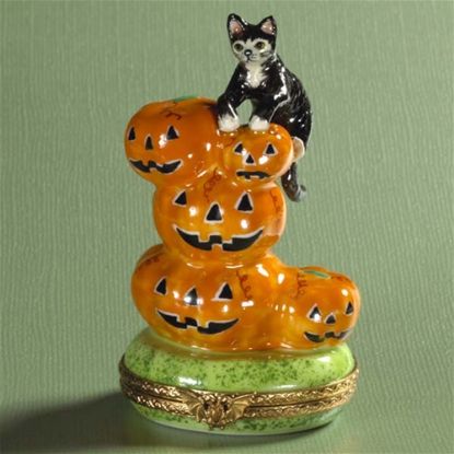 Picture of Limoges Halloween Cat on Pumpkins Box