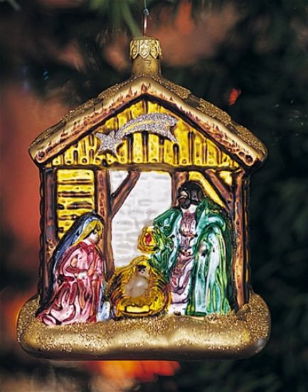 Picture of Nativity Manger Polish Glass Christmas Ornament