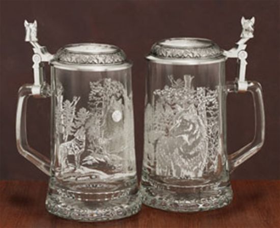 Picture of German Glass Meger Wolf Beer Stein, Each.