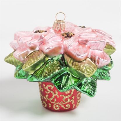 Picture of Pink Poinsettia Polish Glass Christmas Ornament 