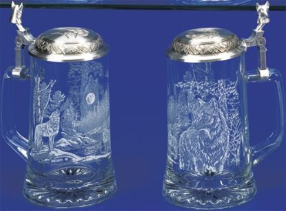 Picture of James Meger Timber Wolf Glass Etched German Beer Stein, Each