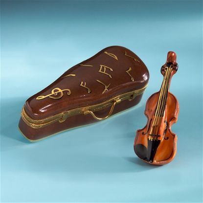 Picture of Limoges Violin in Brown Case Box