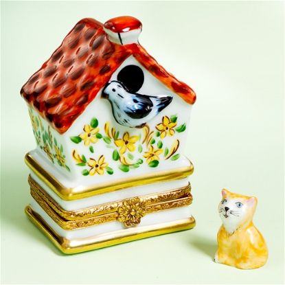 Picture of Limoges Birdhouse Box with Cat