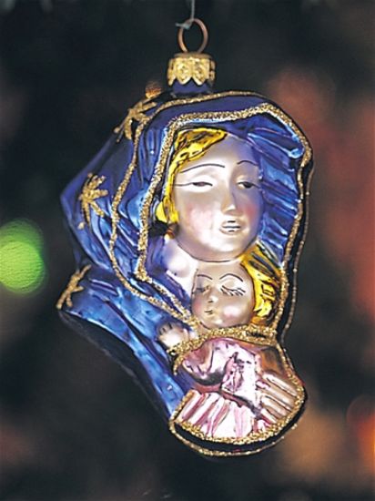 Picture of Mary and Jesus Polish Glass Christmas Ornament