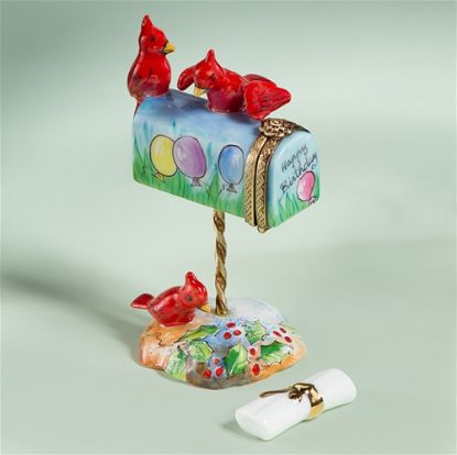 Picture of Limoges Happy Birthday Mailbox with Cardinals Box
