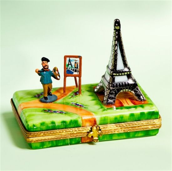 Picture of Limoges Artist Painting Eiffel Tower Box