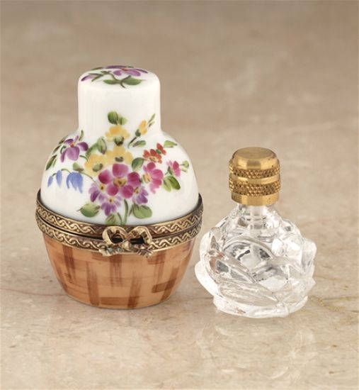 Picture of Limoges Wicker Basket Box with Flowers and One Perfume Bottle 