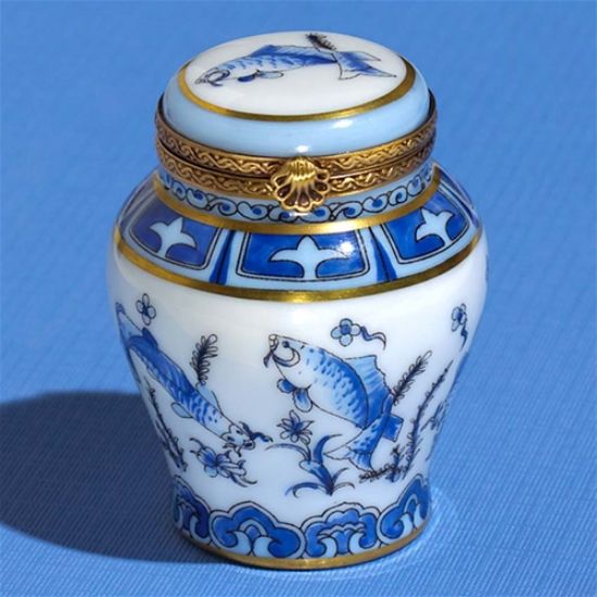 Picture of Limoges Blue and White Oriental Jar Box
