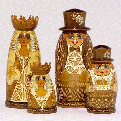 Picture of Russian Hand Carved Wedding Dolls. Set of 4.