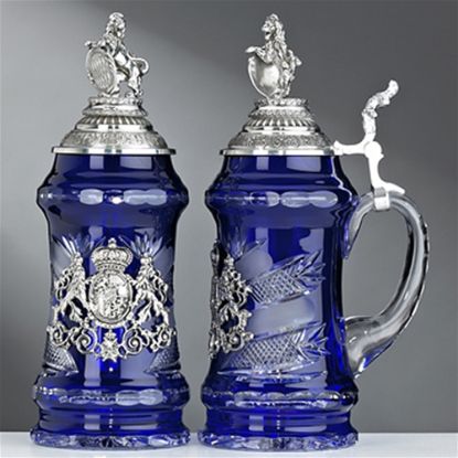 Picture of Lord of Crystal Blue Bavarian Beer Stein with Lion Pewter Lid  