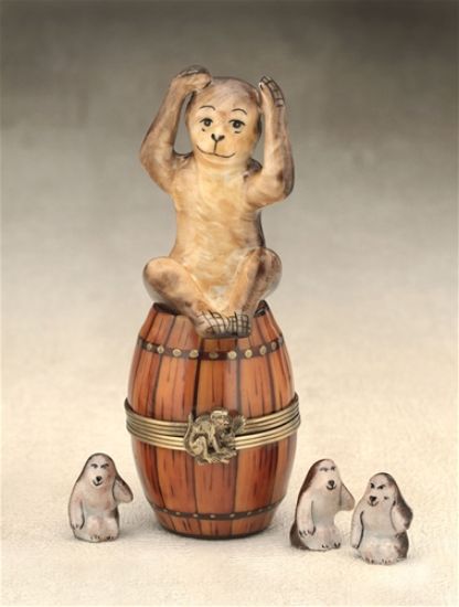 Picture of Limoges Monkey on Barrell with Babies Box