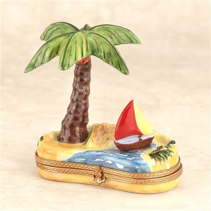 Picture of Limoges Sailboat with Palm Tree Box