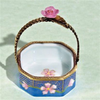 Picture of Limoges Blue Oriental Style Basket with A Rose
