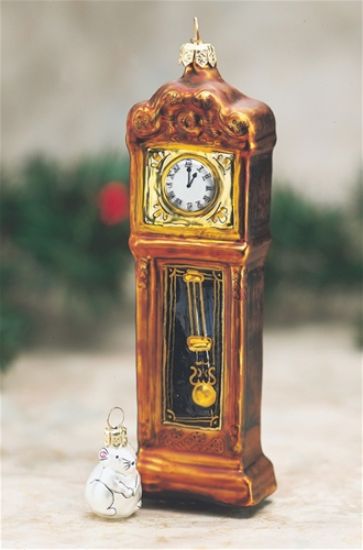 Picture of Grandfather Clock with Mouse Polish Glass Christmas Ornament