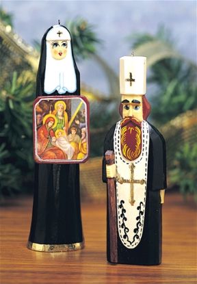 Picture of Russian Wooden Priest and Nun Ornaments