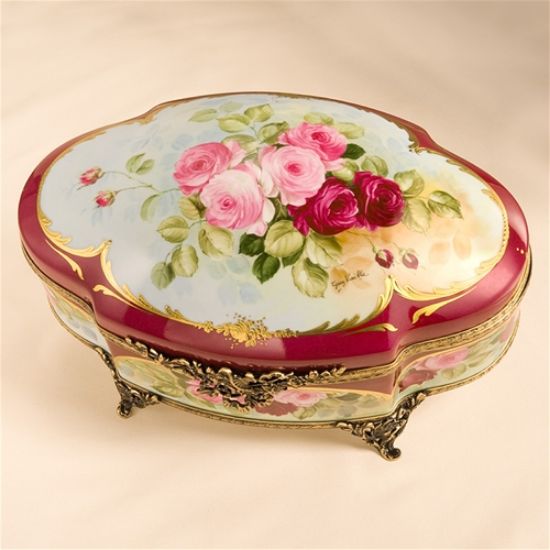 Picture of Limoges Burgundy and Pink Roses Chest Box 