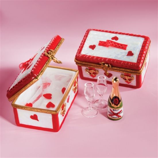 Picture of Limoges Valentine Champagne Trunk Box with Bottle 