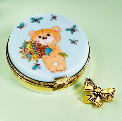 Picture of Limoges Teddy with Flowers and  Butterflies Box