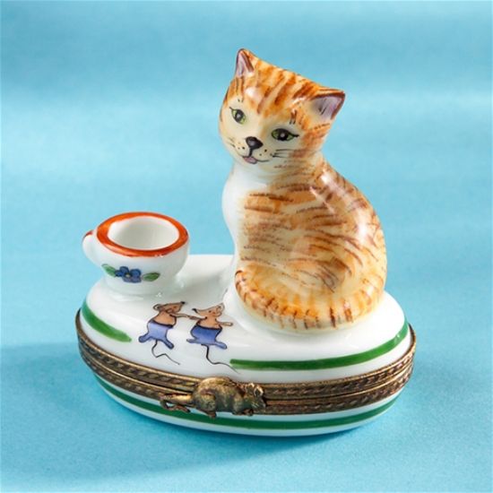 Picture of Limoges Orange Cat with Milk Bowl Box