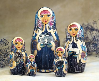Picture of Snowmaiden with Rabbit Russian Wooden Matryoshkas Nesting Dolls 