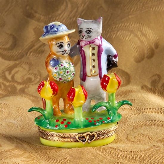 Picture of Limoges Mr and Mrs Cat in the Garden Box