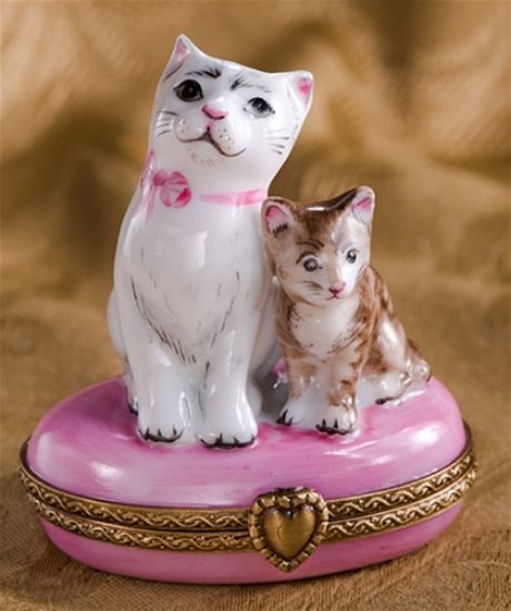 Picture of Limoges White Gray Cat and Brown Cat  Box